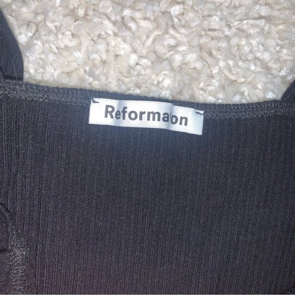 Reformation Laurena Knit Mini Dress Ribbed Black Square Neckline - Picture 11 of 13